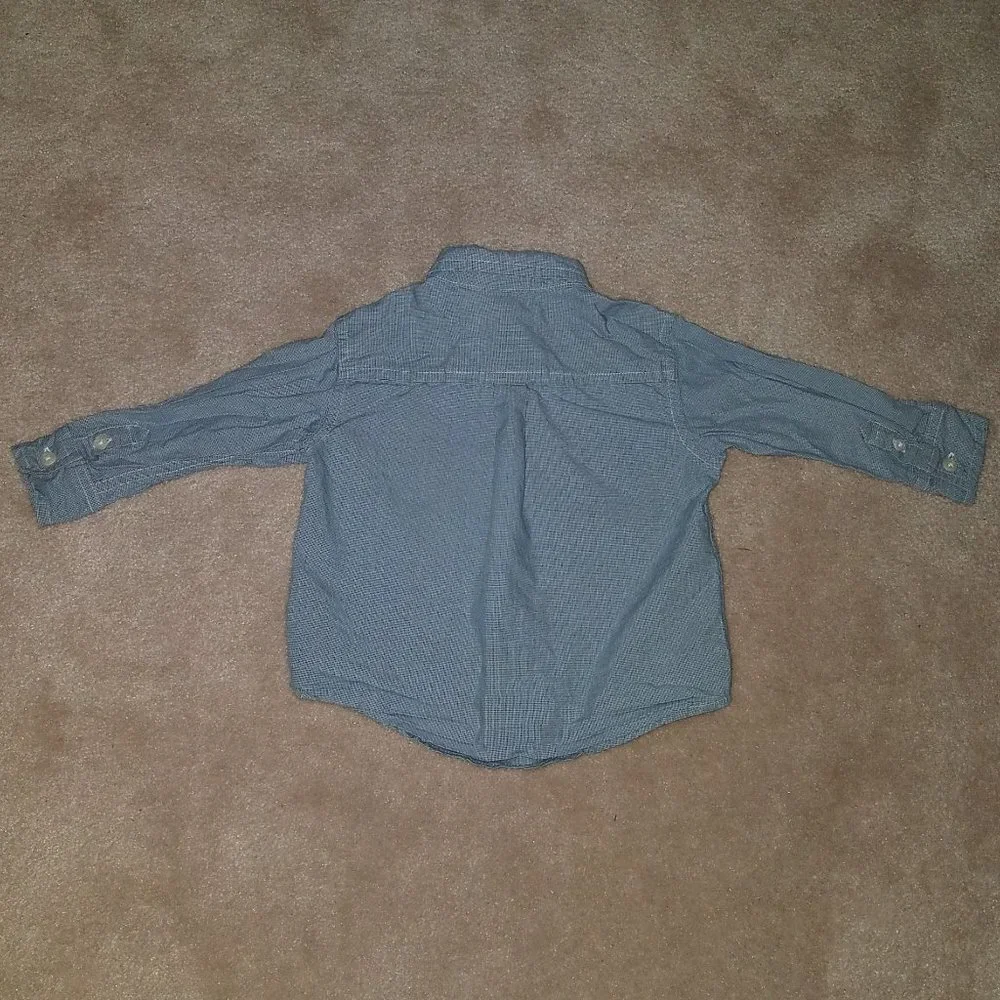 Gymboree Blue White Check Shirt Baby Boy 12-18 Months Button Front 100% Cotton